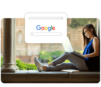 Google Ads Professional, a girl sitting on laptop operating google ads